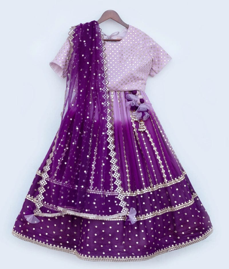 Manufactured by FAYON KIDS (Noida, U.P) Lilac Faux Mirror Lehenga Choli Set