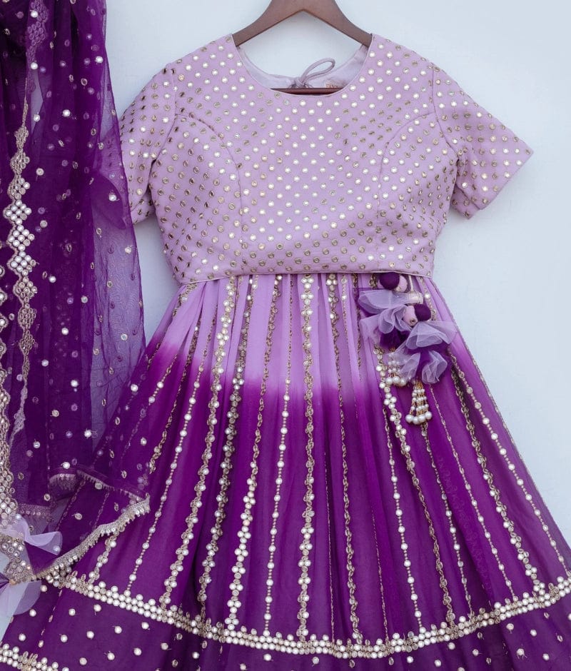 Manufactured by FAYON KIDS (Noida, U.P) Lilac Faux Mirror Lehenga Choli Set