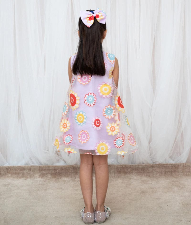 Manufactured by FAYON KIDS (Noida, U.P) Lilac Flower Printed Organza Dress