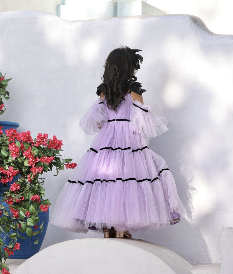 Manufactured by FAYON KIDS (Noida, U.P) Lilac Net Gown with Black Bow for Girls