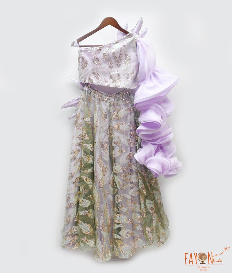 Manufactured by FAYON KIDS (Noida, U.P) Lilac Sequence Embroidered Jumpsuit