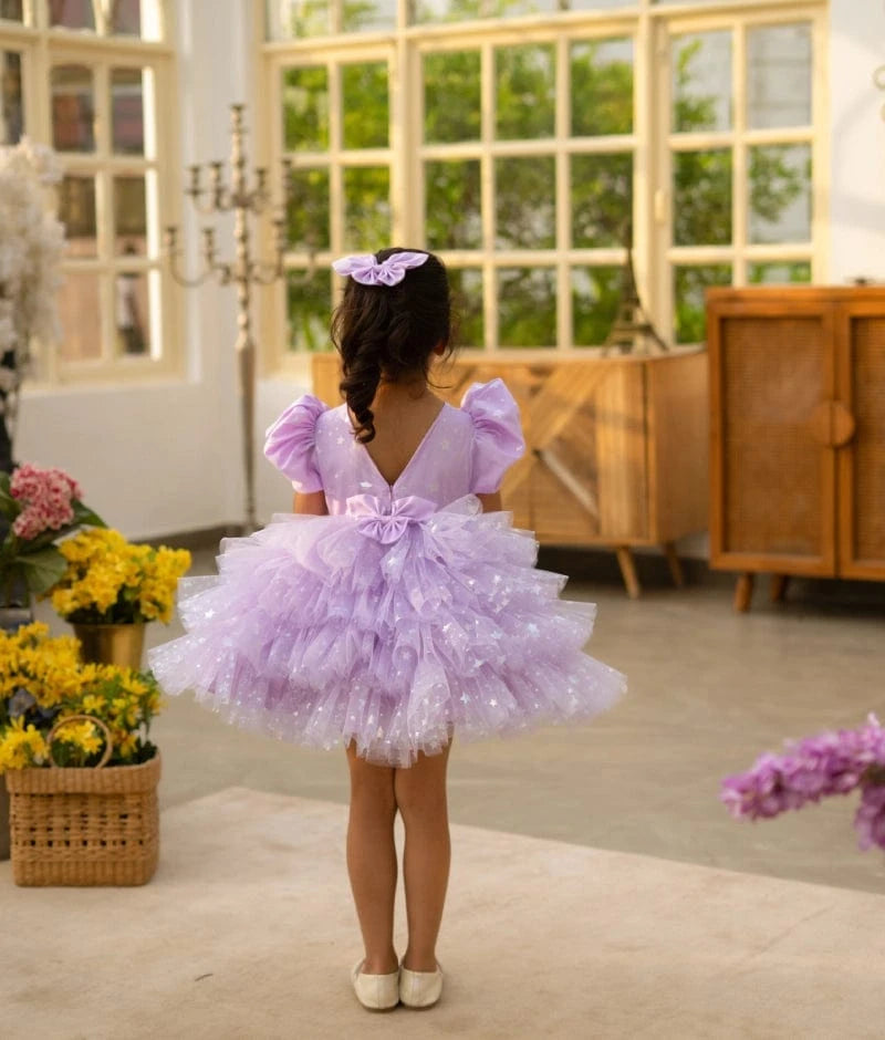 Lilac Star Net Layered Frock