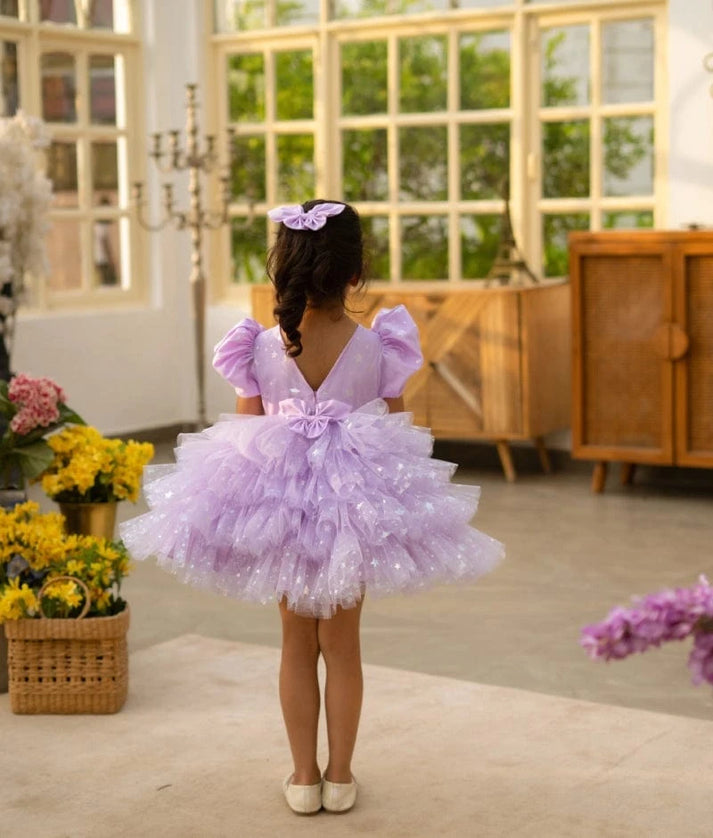 Lilac Star Net Layered Frock