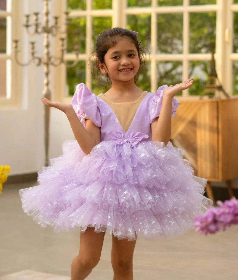 Lilac Star Net Layered Frock