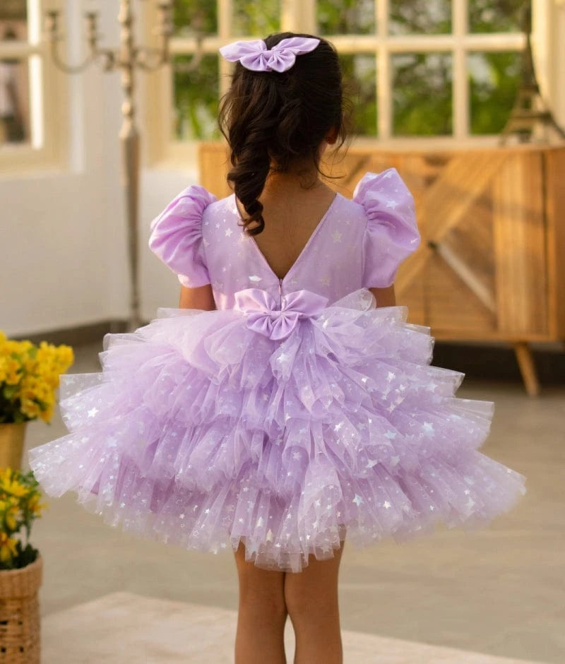 Lilac Star Net Layered Frock