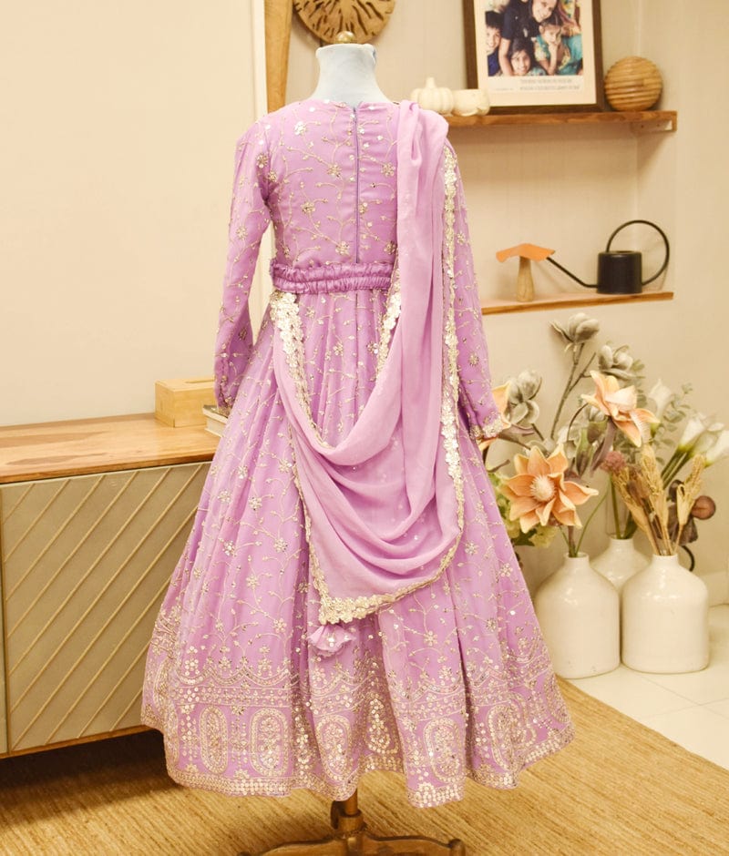 Manufactured by FAYON KIDS (Noida, U.P) Lilac Thread Embroidery Anarkali