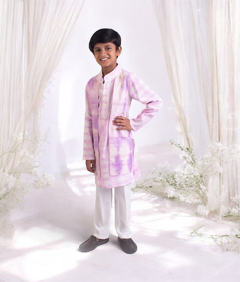 Manufactured by FAYON KIDS (Noida, U.P) Lilac Tie & Dye attached Jacket with Kurta and Pant