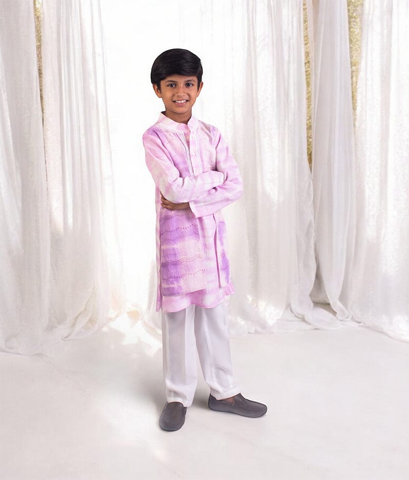 Manufactured by FAYON KIDS (Noida, U.P) Lilac Tie & Dye attached Jacket with Kurta and Pant