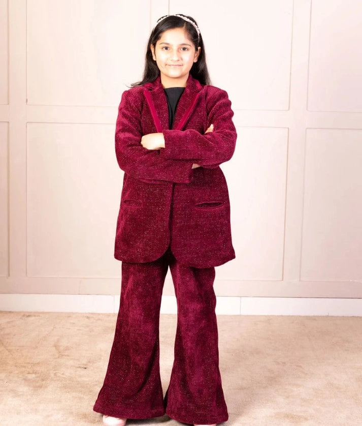 Manufactured by FAYON KIDS (Noida, U.P) Maroon Corduroy Coat Set – Winter Classic