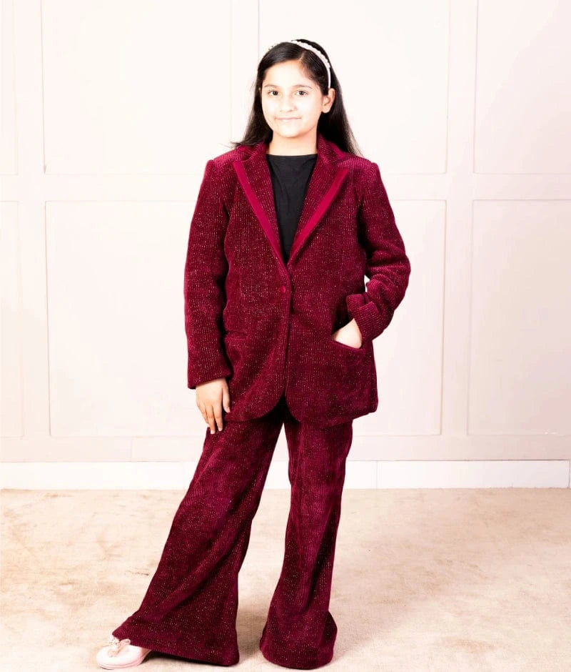 Manufactured by FAYON KIDS (Noida, U.P) Maroon Corduroy Coat Set – Winter Classic