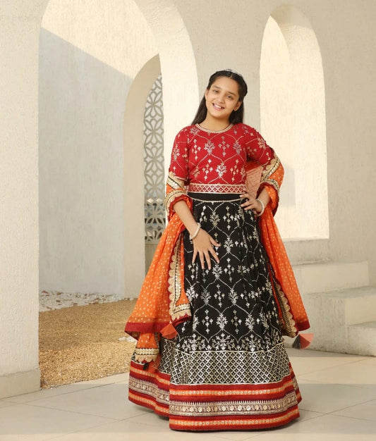 Manufactured by FAYON KIDS (Noida, U.P) Maroon Gota Patti Lehenga Set