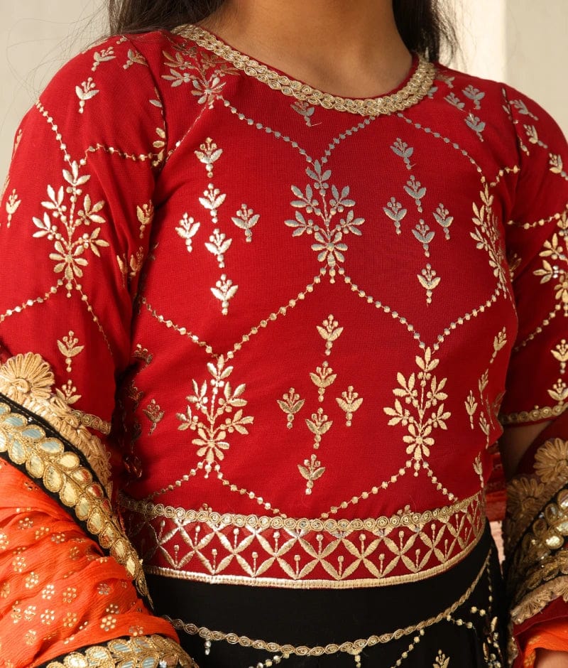 Manufactured by FAYON KIDS (Noida, U.P) Maroon Gota Patti Lehenga Set