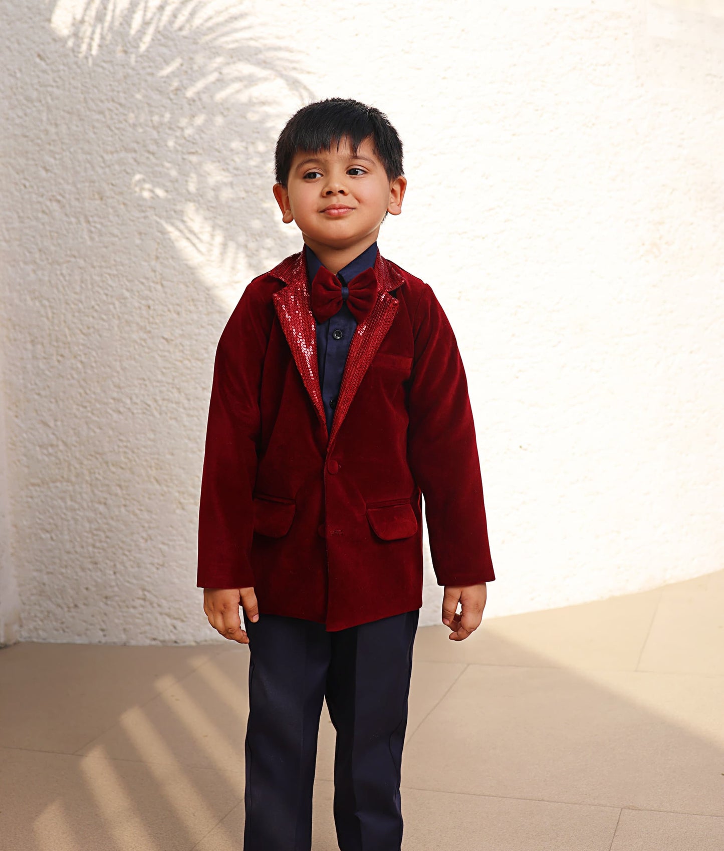 Maroon Velvet Coat and Shirt Pant for Boys