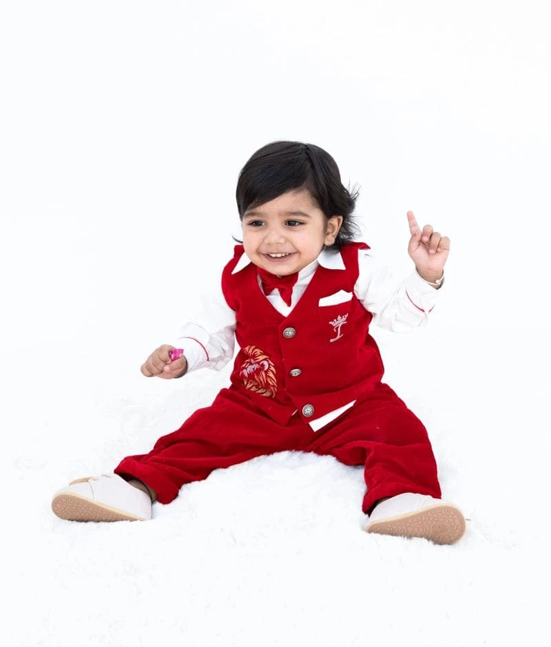 Manufactured by FAYON KIDS (Noida, U.P) Maroon Velvet Waistcoat Set