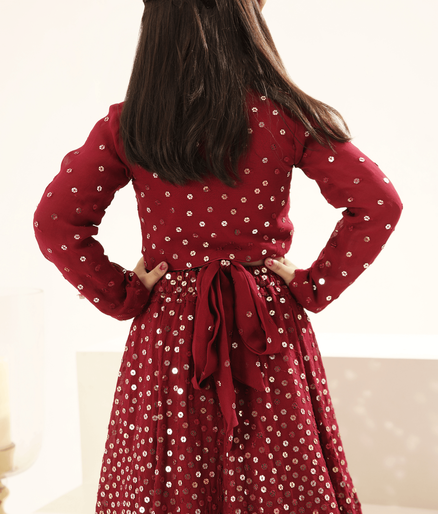 Manufactured by FAYON KIDS (Noida, U.P) Marron Embroidered Lehenga Choli Set for Girls