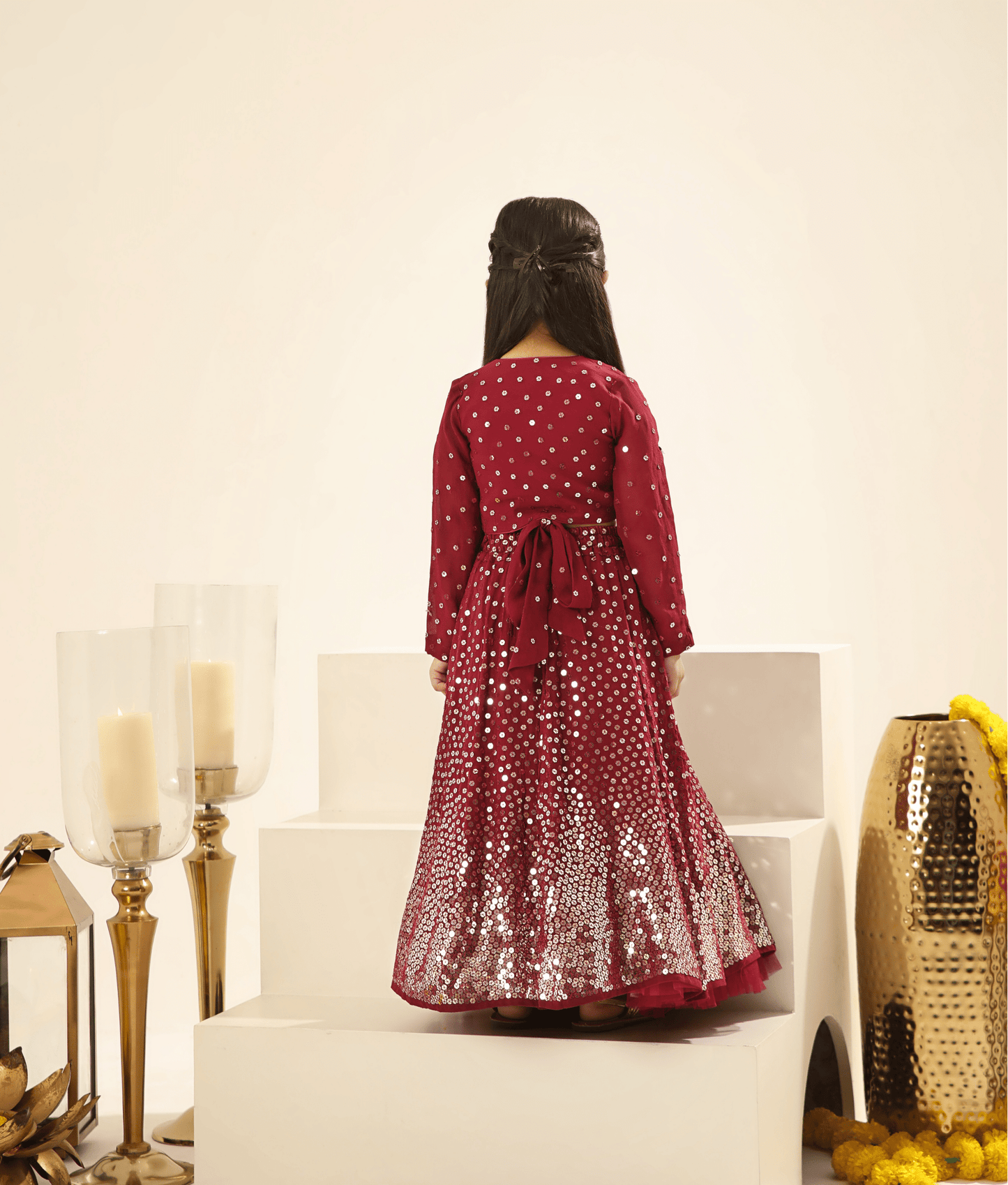 Manufactured by FAYON KIDS (Noida, U.P) Marron Embroidered Lehenga Choli Set for Girls