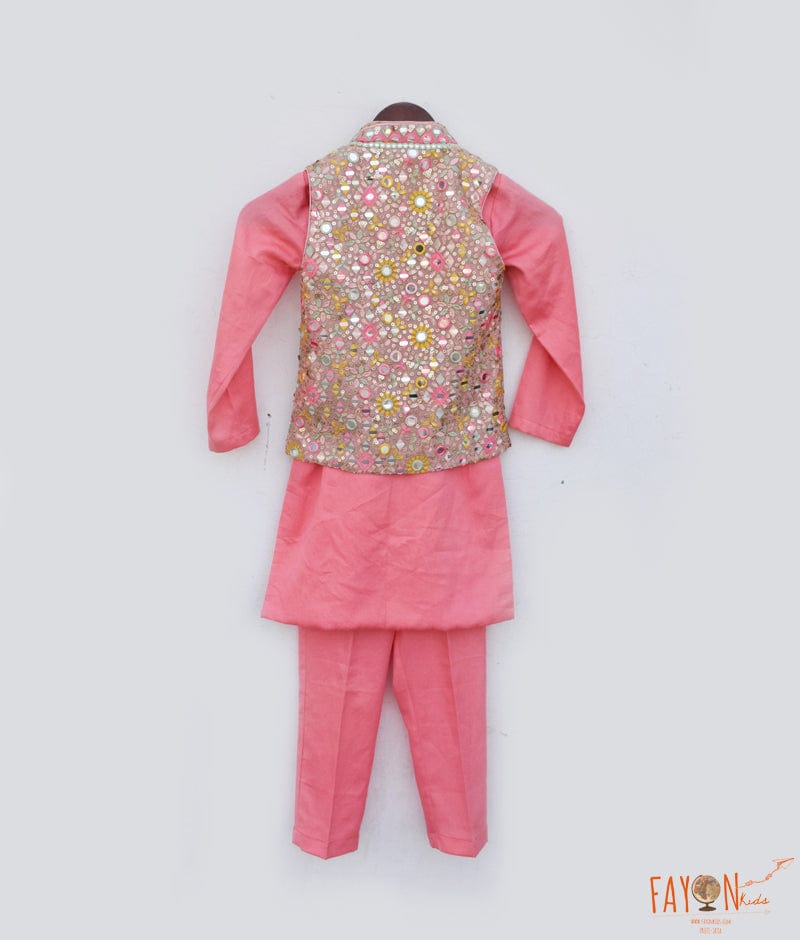 Manufactured by FAYON KIDS (Noida, U.P) Mirror Embroidered Jacket with Kurta and Pant