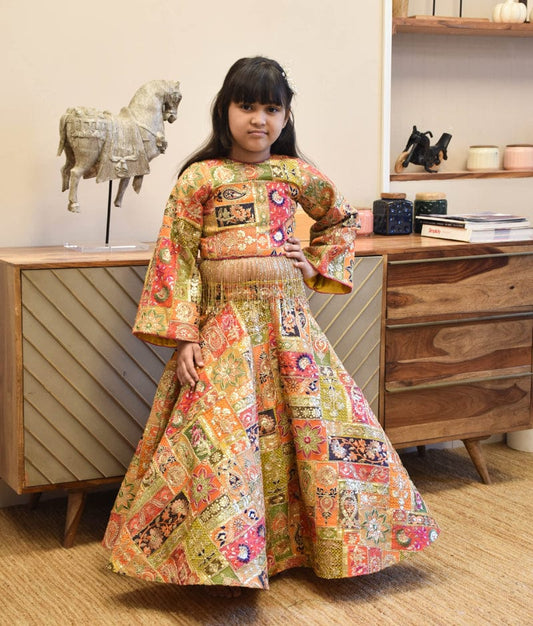 Multi Colour Embroidered Top with Skirt