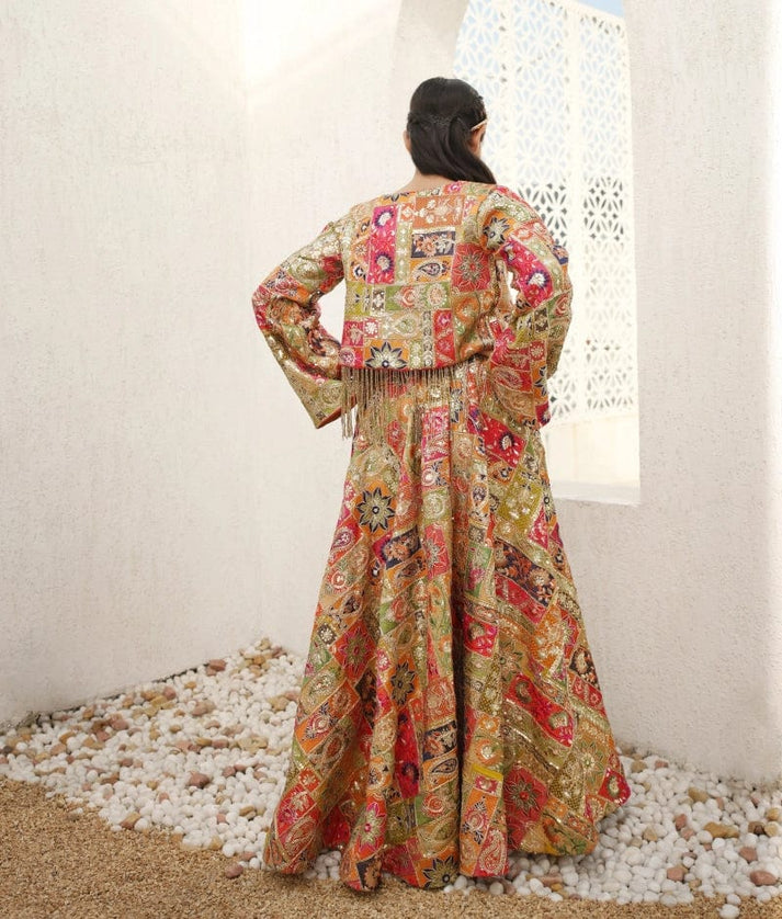 Manufactured by FAYON KIDS (Noida, U.P) Multi Coloured Embroidered Crop Top Skirt