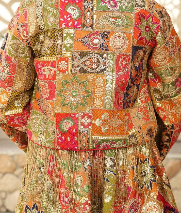 Manufactured by FAYON KIDS (Noida, U.P) Multi Coloured Embroidered Crop Top Skirt