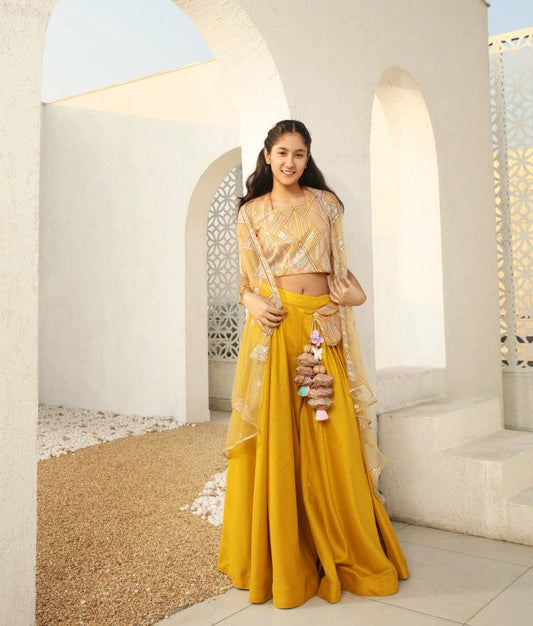 Manufactured by FAYON KIDS (Noida, U.P) Mustard Crop Top Pant Set