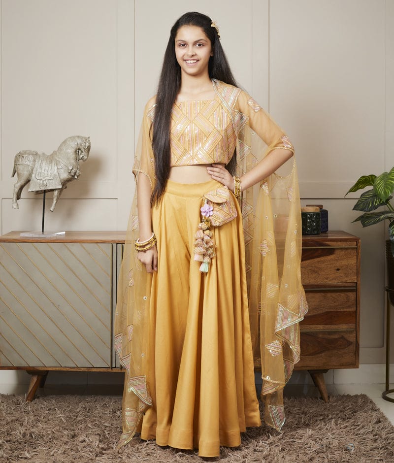 Mustard Crop Top Pant Set