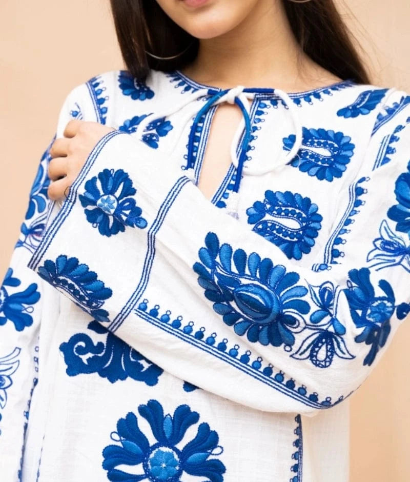 Manufactured by FAYON KIDS (Noida, U.P) Ocean Breeze Chic: Blue Embroidered Dress