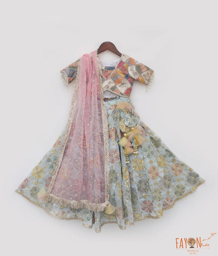 Manufactured by FAYON KIDS (Noida, U.P) Off white Embroidered Choli with Lehenga for Girls