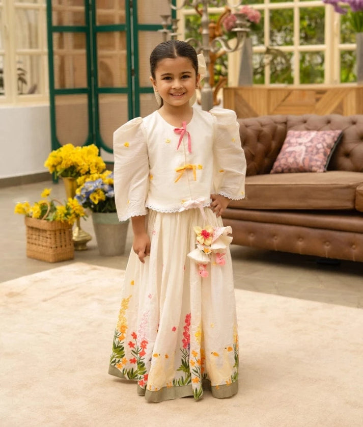 Off-White Embroidered Lehenga Set