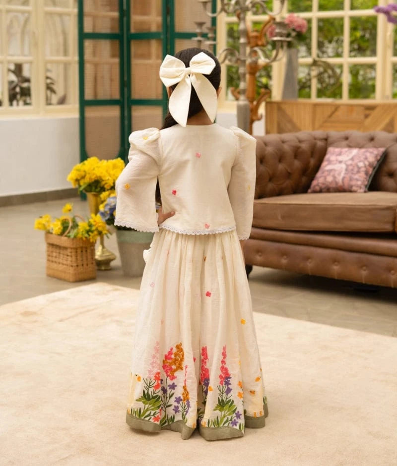 Off-White Embroidered Lehenga Set