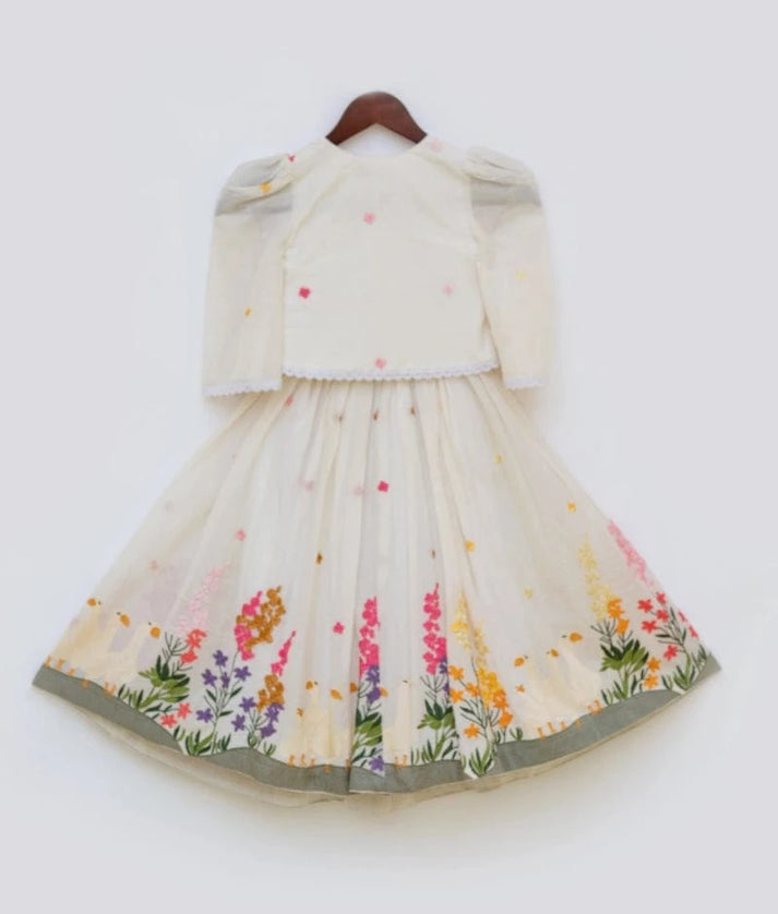 Off-White Embroidered Lehenga Set