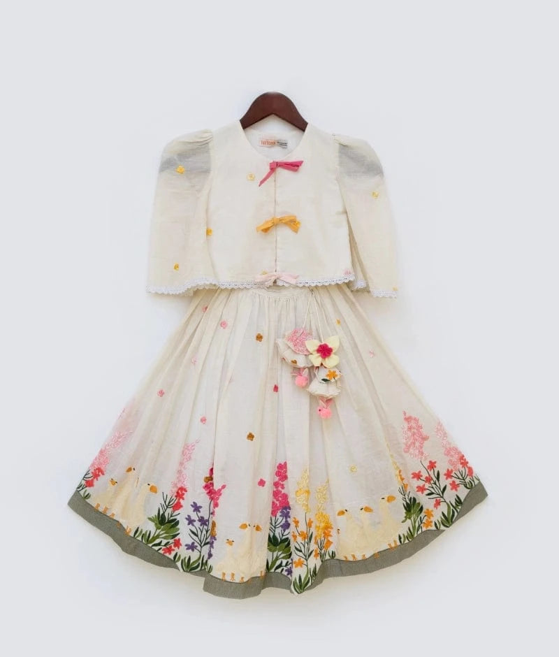 Off-White Embroidered Lehenga Set