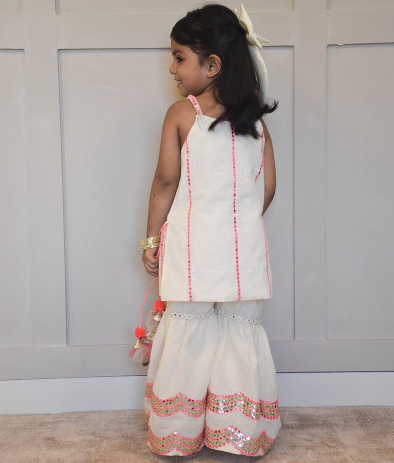 Manufactured by FAYON KIDS (Noida, U.P) Off white Embroiderred Kurti Sharara