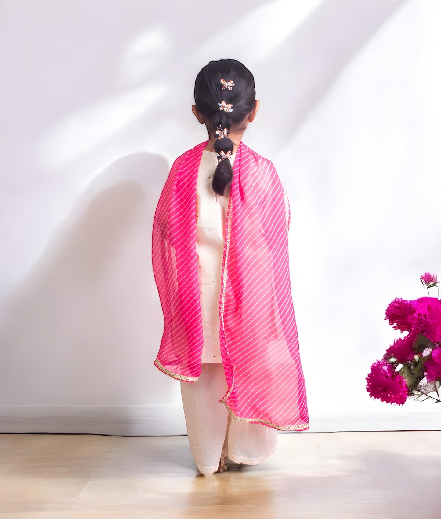 Manufactured by FAYON KIDS (Noida, U.P) Off white Faux Mukaish Work Kurti Sharara Set