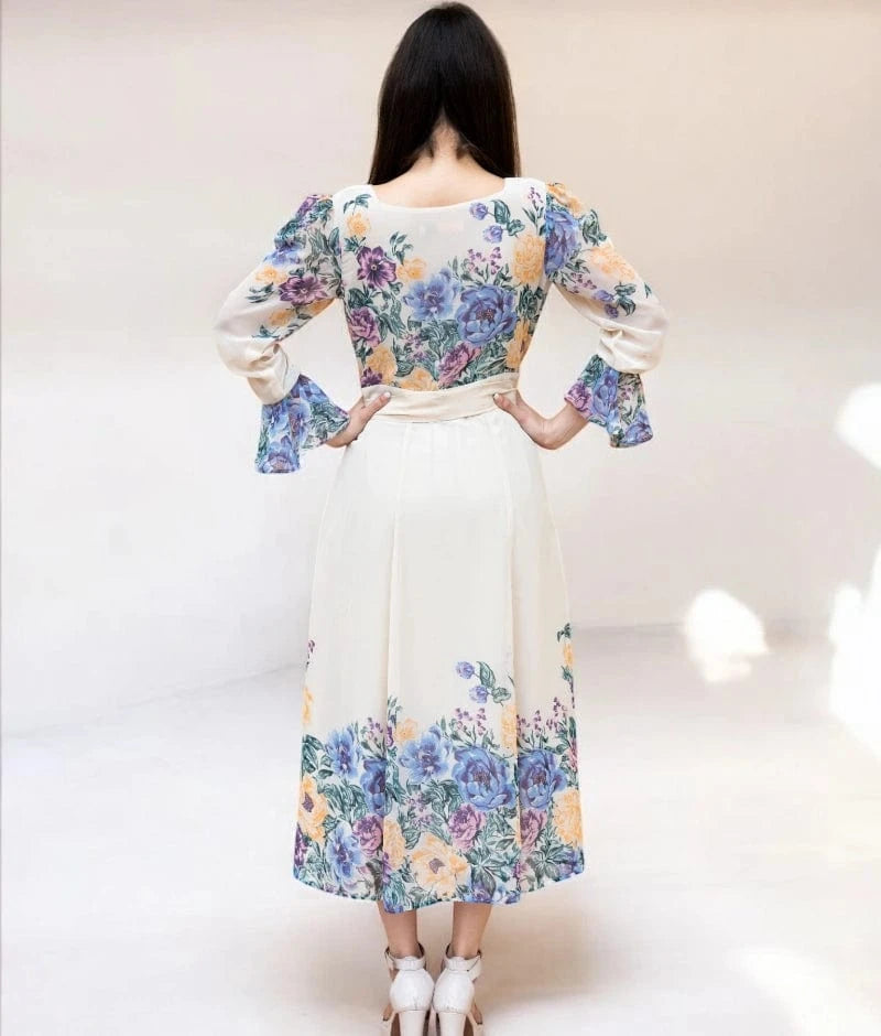 Manufactured by FAYON KIDS (Noida, U.P) Off-White Georgette Printed Dress