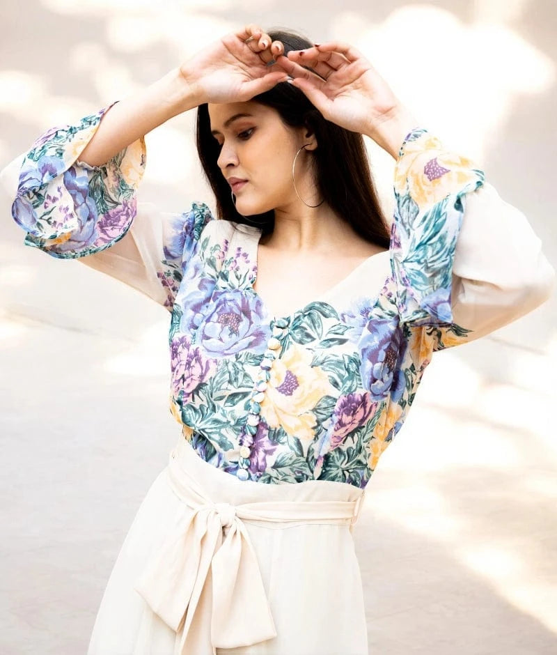 Manufactured by FAYON KIDS (Noida, U.P) Off-White Georgette Printed Dress