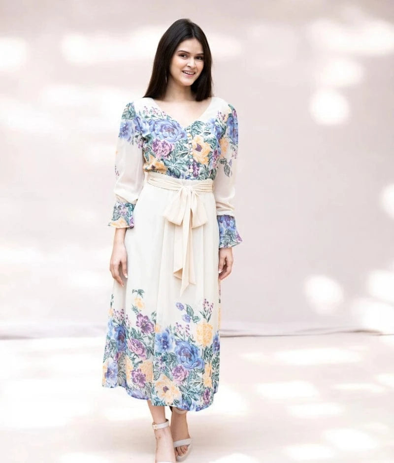 Manufactured by FAYON KIDS (Noida, U.P) Off-White Georgette Printed Dress
