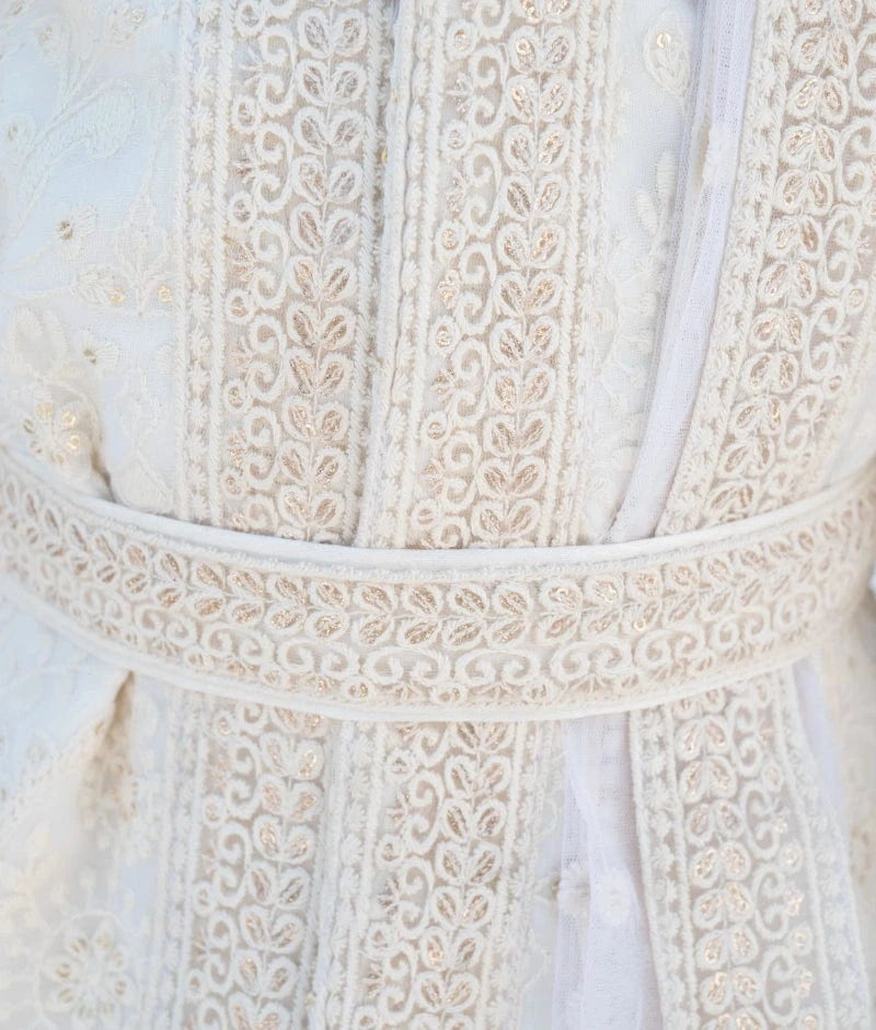 Manufactured by FAYON KIDS (Noida, U.P) Off-White Lucknowi Embroidered Sherwani Set