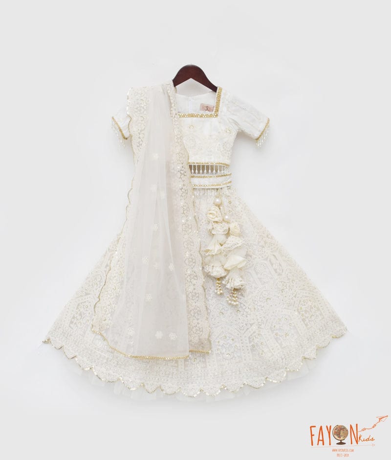 Manufactured by FAYON KIDS (Noida, U.P) Off white Sequence Embroidery Lehenga Choli for Girls