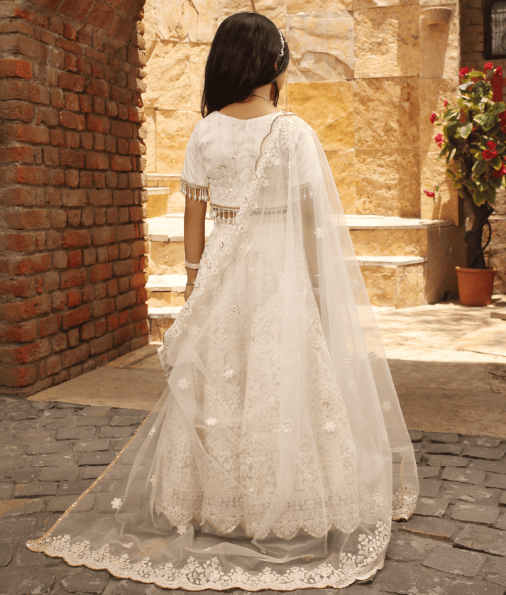Manufactured by FAYON KIDS (Noida, U.P) Off-White Thread Lehenga for Girls