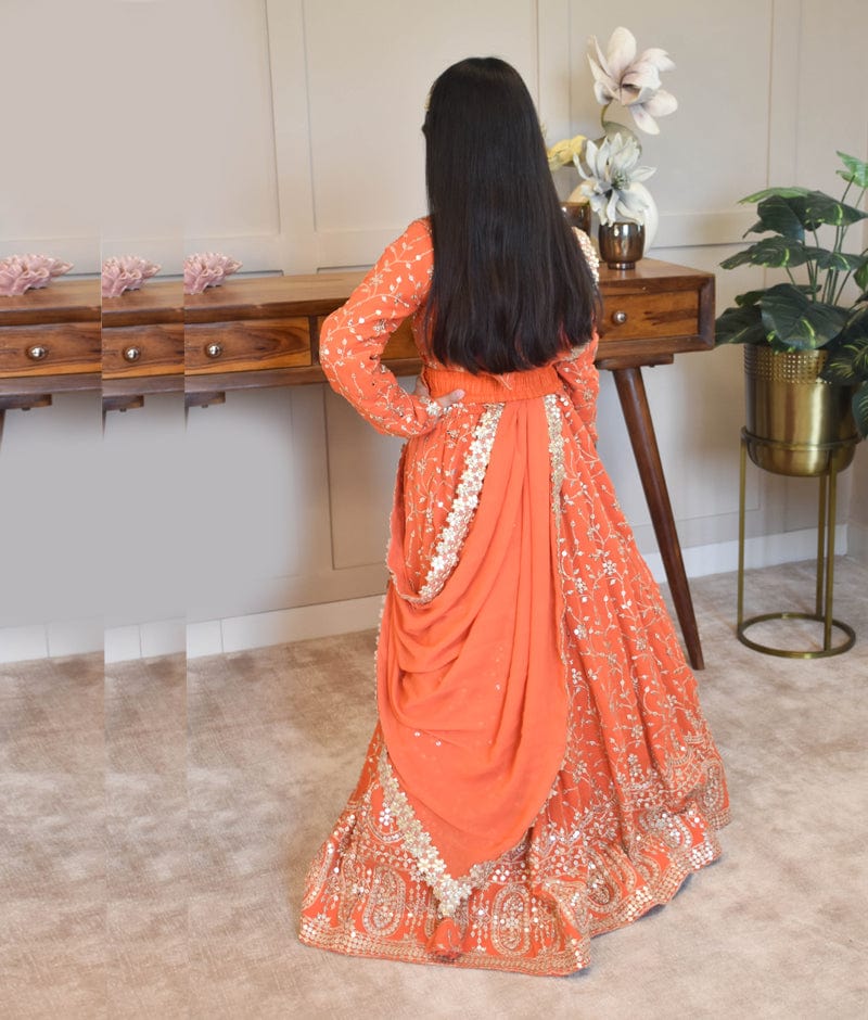 Manufactured by FAYON KIDS (Noida, U.P) Orange Embroidered Anarkali for Girls