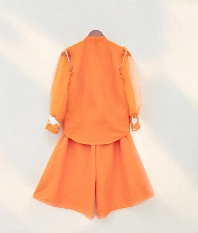 Orange Embroidered Shirt with Plazzo