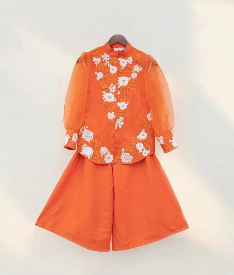 Orange Embroidered Shirt with Plazzo