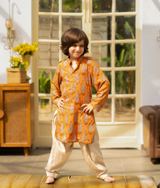 Manufactured by FAYON KIDS (Noida, U.P) Orange Printed Kurta with Salwar
