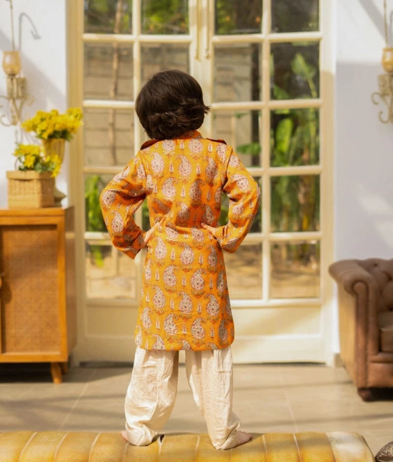 Manufactured by FAYON KIDS (Noida, U.P) Orange Printed Kurta with Salwar