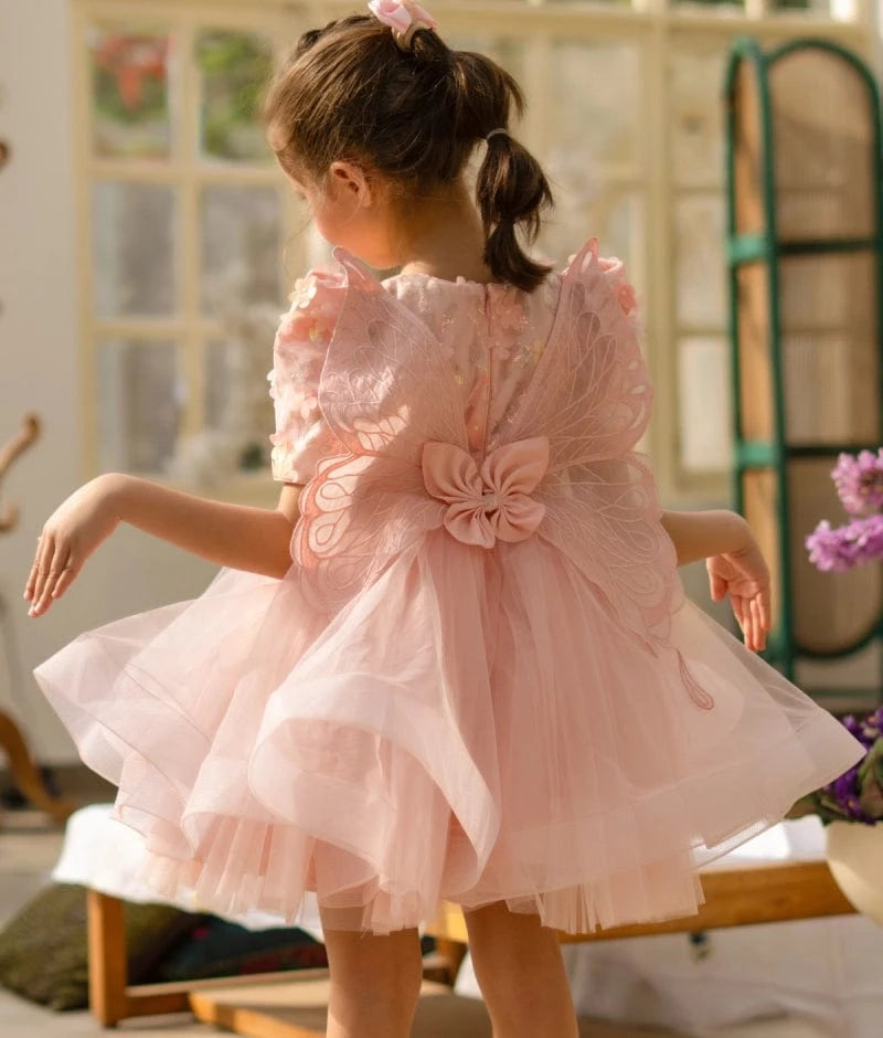 Peach 3D Flower Party Frock