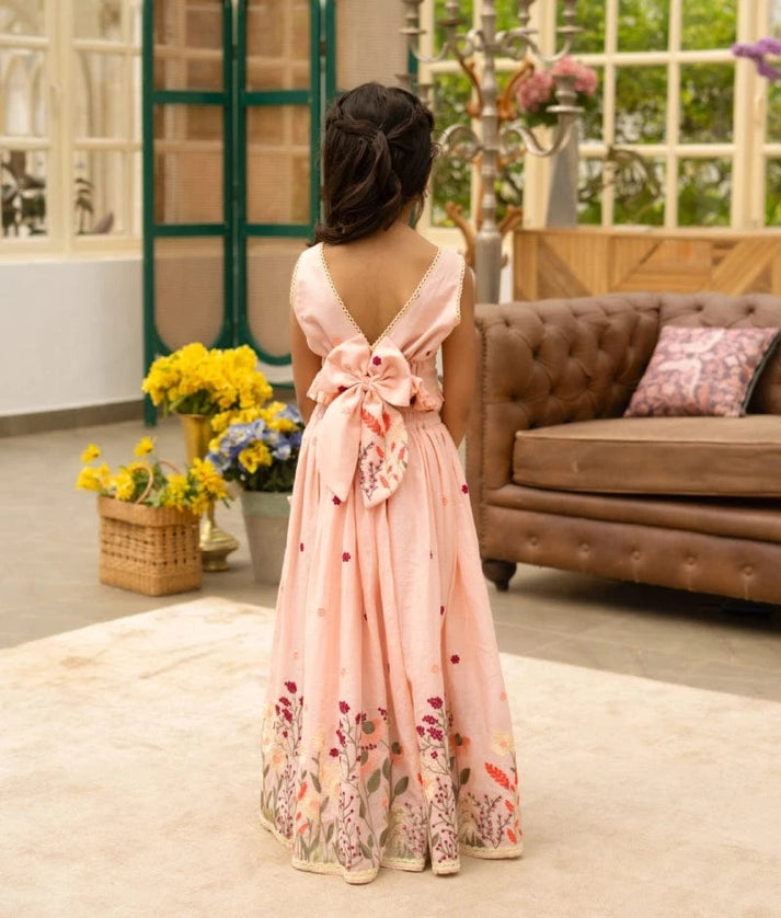 Manufactured by FAYON KIDS (Noida, U.P) Peach Blush Embroidered Crop Top Set