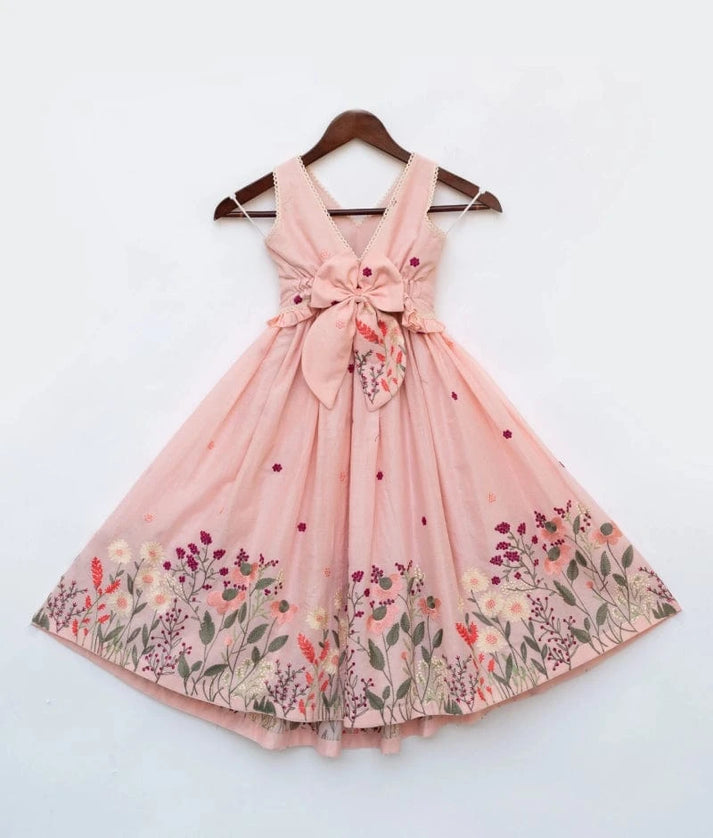 Manufactured by FAYON KIDS (Noida, U.P) Peach Blush Embroidered Crop Top Set