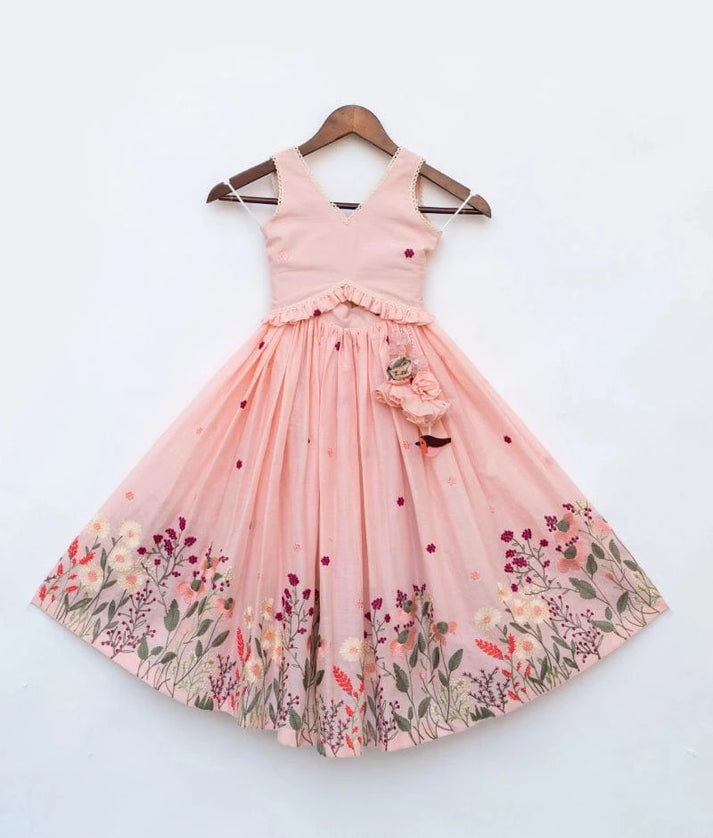 Manufactured by FAYON KIDS (Noida, U.P) Peach Blush Embroidered Crop Top Set