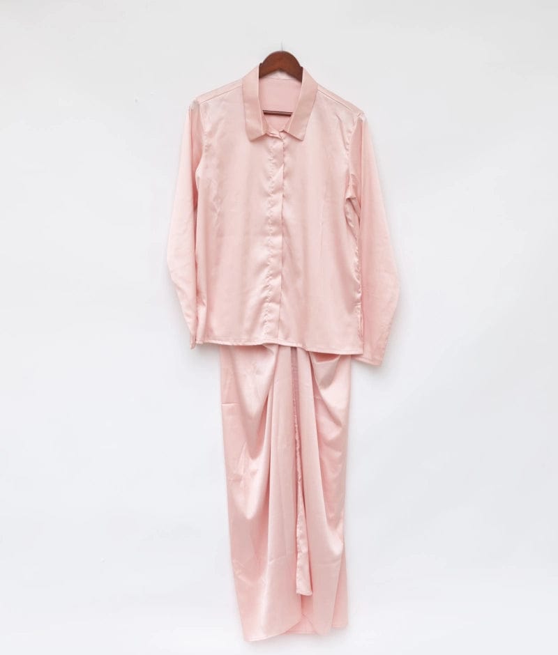 Manufactured by FAYON KIDS (Noida, U.P) Peach Crepe Shirt with Tie-Knot Dhoti
